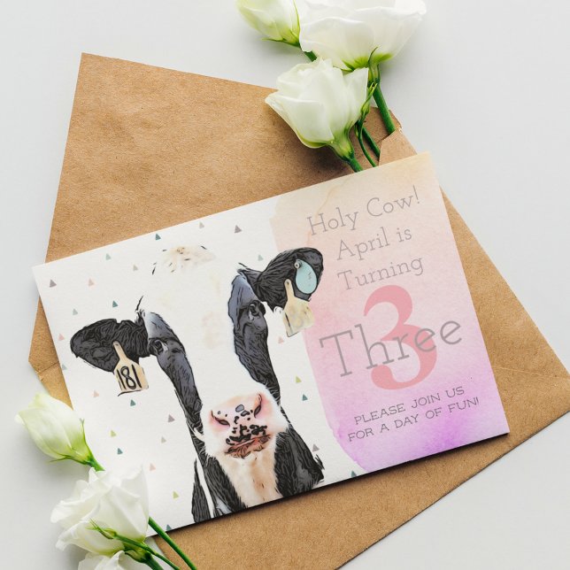 Cute Heliga Cow Tredje födelsedag Mönster Inbjudningar (Skapare uppladdad)
