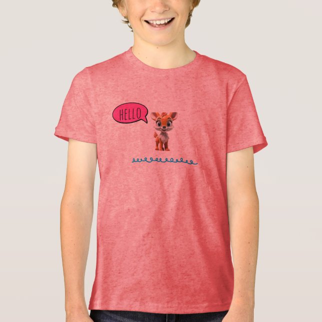 Cute “Hello” Deer Kids T Shirt (Framsida)