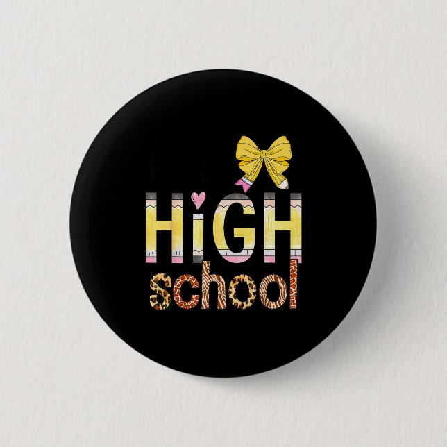 Cute Hello High School Animal Print Teacher Back T Knapp (Framsida)