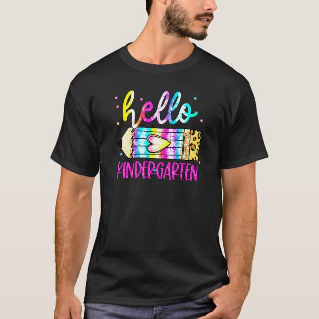 Cute Hello Kindergarten Leopard Tie Dye Pencil Tea T Shirt (Framsida)