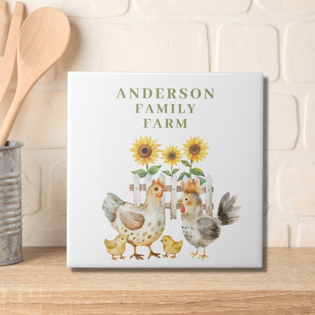 Cute Hen Farm House-Personlig Kakelplatta (Skapare uppladdad)