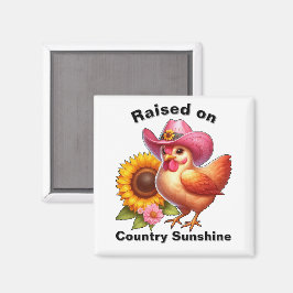 Cute Hen i Rosa Hat med Bright Solros Magnet