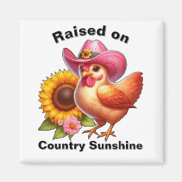Cute Hen i Rosa Hat med Bright Solros Magnet