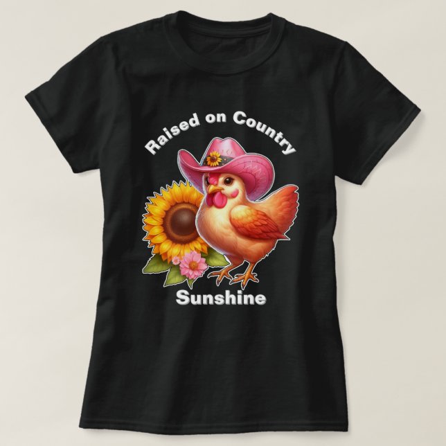 Cute Hen i Rosa Hat med Bright Solros T Shirt (Design framsida)