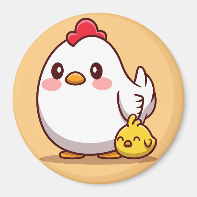 Cute Hen med Chicken Baby Magnet (Framsidan)