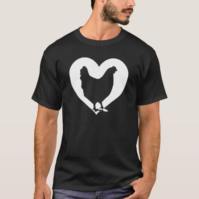 Cute Hen som Kärlek Chickens Coola White Heart Vin T Shirt (Framsida)