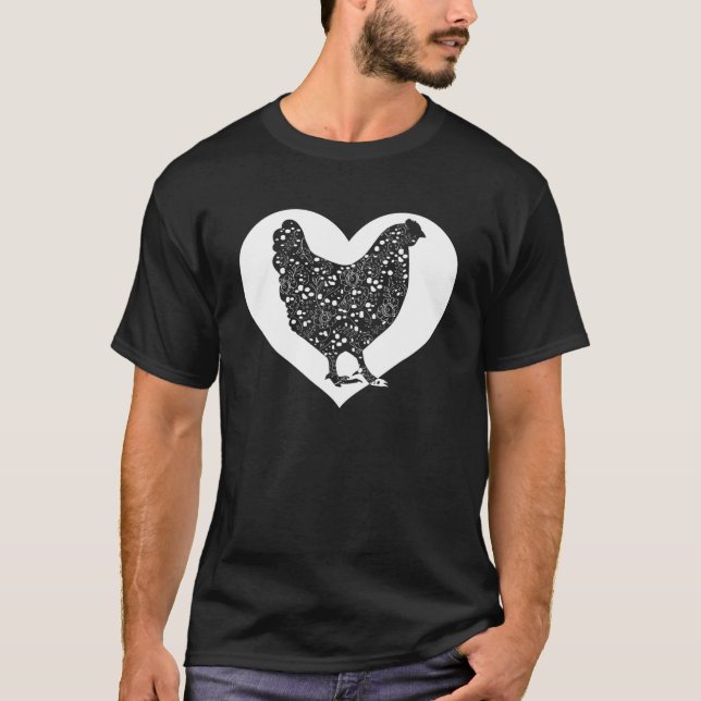Cute Hen som Kärlek Chickens Coola White Heart Vin T Shirt (Framsida)