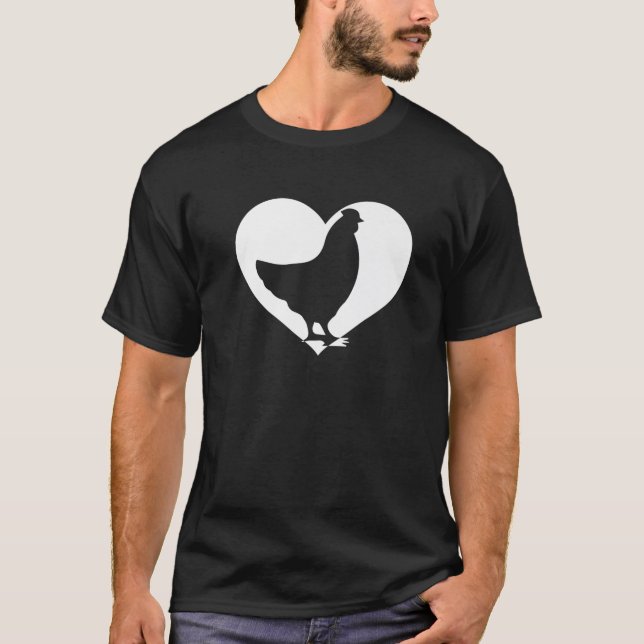 Cute Hen som Kärlek Chickens Coola White Heart Vin T Shirt (Framsida)