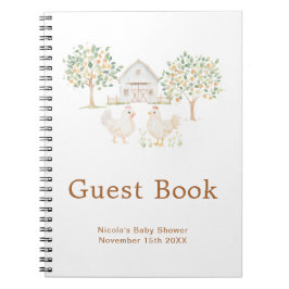 Cute Hens Farm Barn Baby Shower Guest Book Anteckningsbok