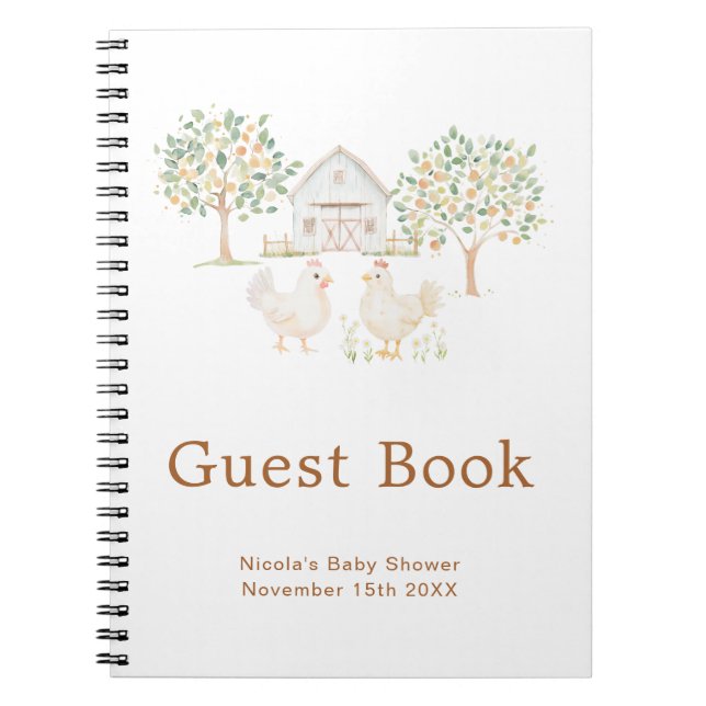 Cute Hens Farm Barn Baby Shower Guest Book Anteckningsbok (Framsidan)