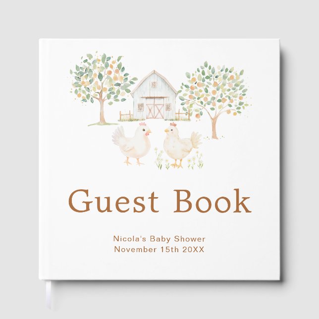 Cute Hens Farm Barn Baby Shower Guest Book Gästböcker (Framsida)