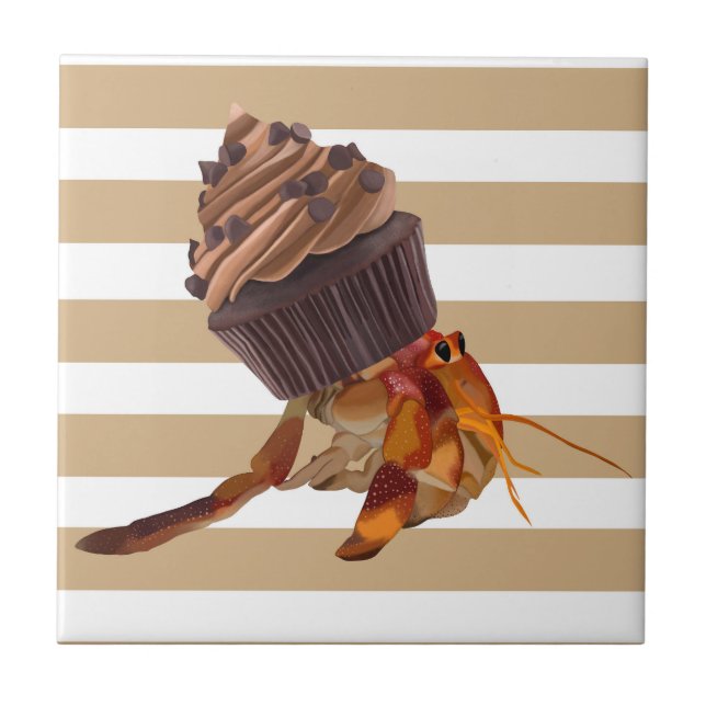 Cute Hermit Crab with Chocolate Cupkaka Snäcka Kakelplatta (Framsidan)
