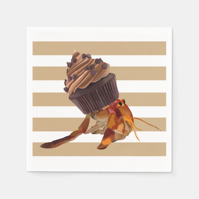 Cute Hermit Crab with Chocolate Cupkaka Snäcka Pappersservett (Framsidan)