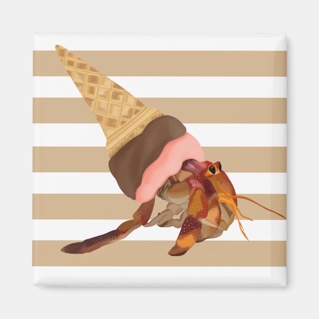 Cute Hermit Crab with Ice Cream Cone Snäcka Magnet (Framsidan)