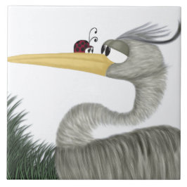 Cute Heron och Ladybug Kakelplatta