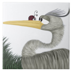 Cute Heron och Ladybug Kakelplatta