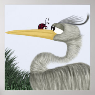 Cute Heron och Ladybug Poster