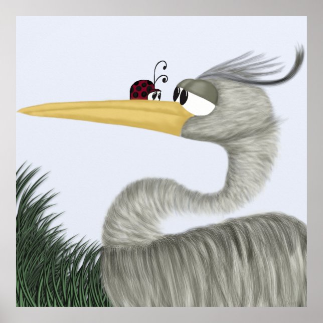 Cute Heron och Ladybug Poster (Framsidan)