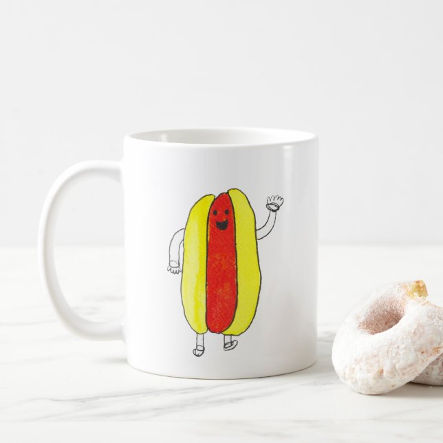 Cute Hett Hund Kawaii Gult Red Food Kaffemugg (Med munk)