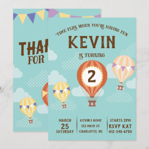 Cute Hett-Luft Ballon Birthday. Inbjudningar