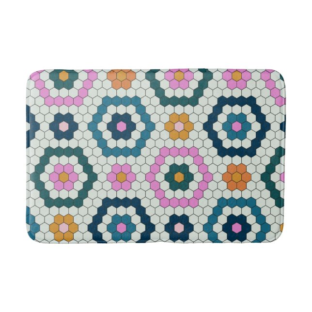 Cute Hexagon Shapes Tile Mönster Retro Teal Rosa   Badrumsmatta (Framsidan)