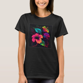 Cute Hibiscus Flower Illustration Colorful Floral  T Shirt