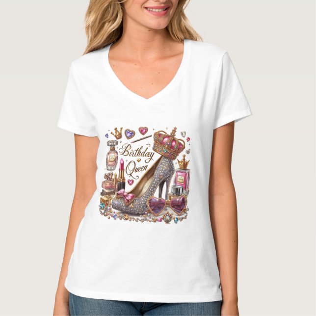 Cute high heel Birthday Queen T-Shirt (Framsida)