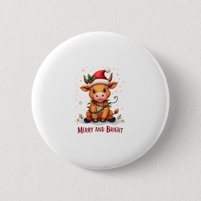 Cute Highland Baby Cow Christmas Lights Merry & Br Knapp (Framsida)