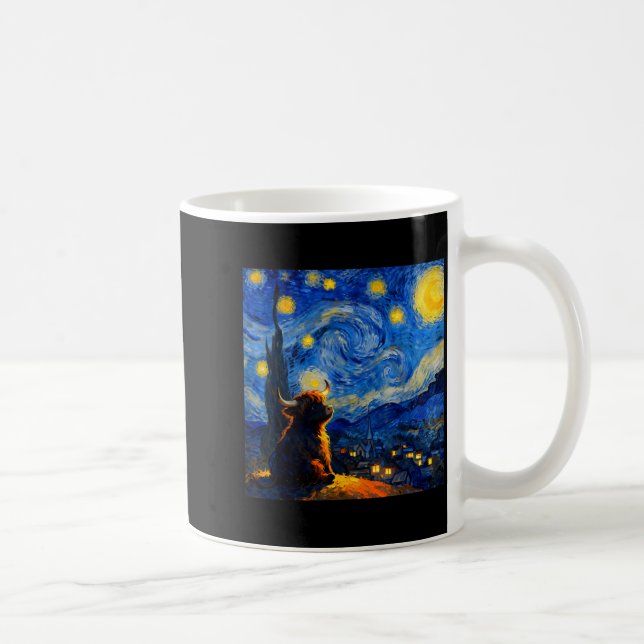 Cute Highland Baby Cow Graphic Van Gogh Style Star Kaffemugg (Höger)