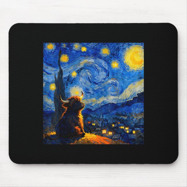 Cute Highland Baby Cow Graphic Van Gogh Style Star Musmatta (Framsidan)