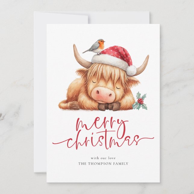 Cute Highland Cow 2026 Calendar God jul Julkort (Framsida)