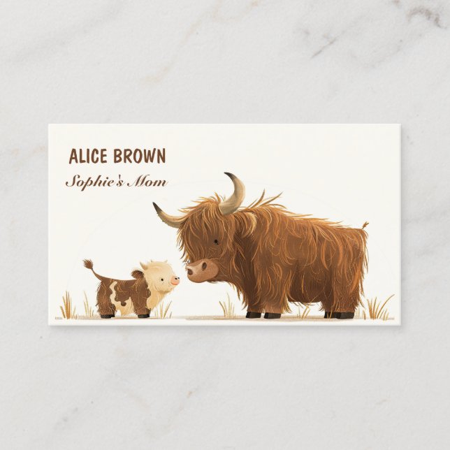 Cute Highland Cow and Calf-Telefonkortet Visitkort (Framsida)