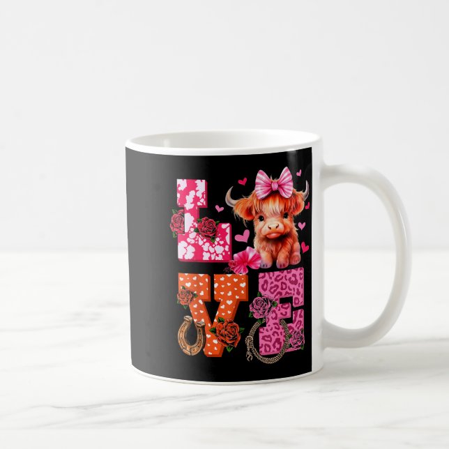Cute Highland Cow And Nk Heart Valentines Day Love Kaffemugg (Höger)
