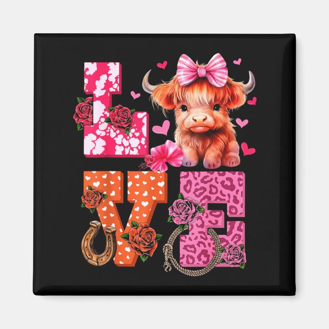 Cute Highland Cow And Nk Heart Valentines Day Love Magnet (Framsidan)