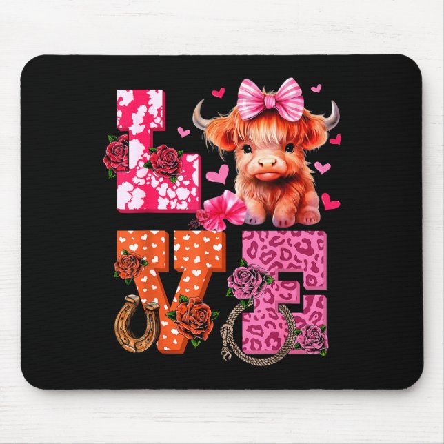Cute Highland Cow And Nk Heart Valentines Day Love Musmatta (Framsidan)
