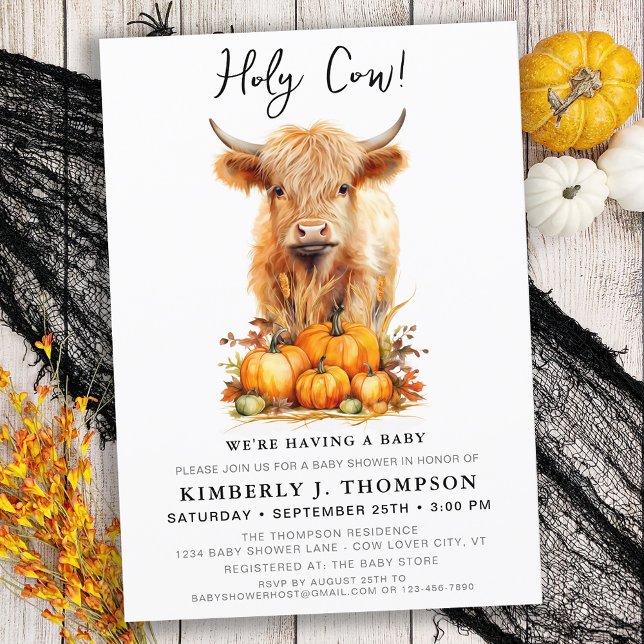 Cute Highland Cow Autumn Pumpkins Baby Shower Inbjudningar (Skapare uppladdad)