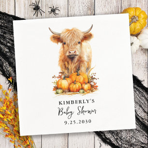 Cute Highland Cow Autumn Pumpkins Baby Shower Pappersservett