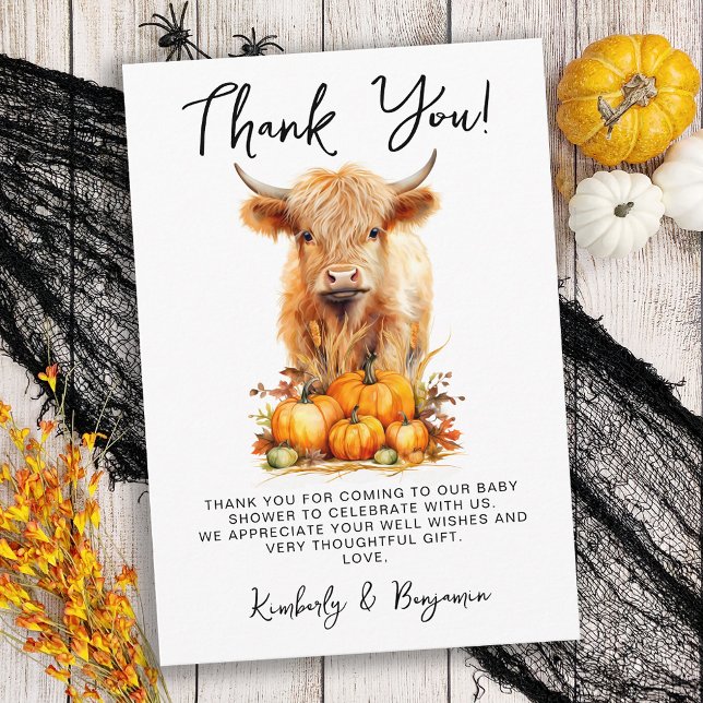 Cute Highland Cow Autumn Pumpkins Baby Shower Tack Kort (Skapare uppladdad)