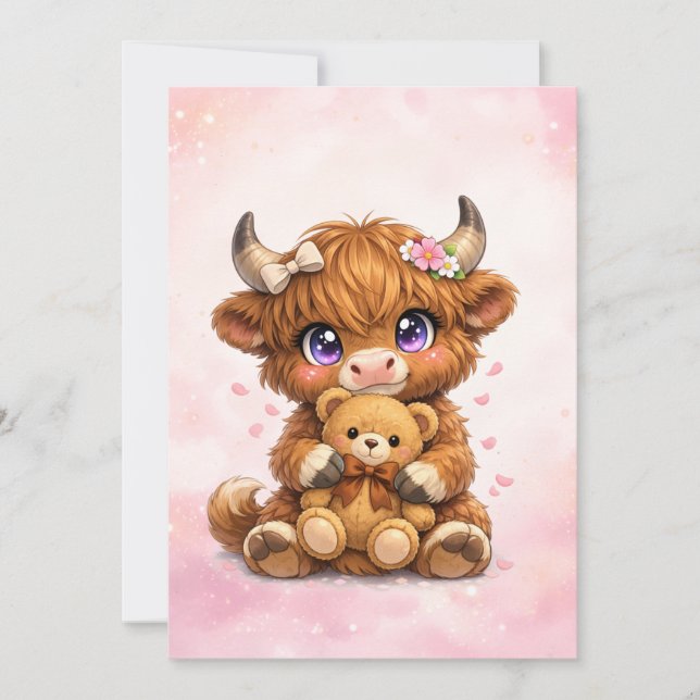 Cute Highland Cow Baby Shower Invitation Inbjudningar (Framsida)