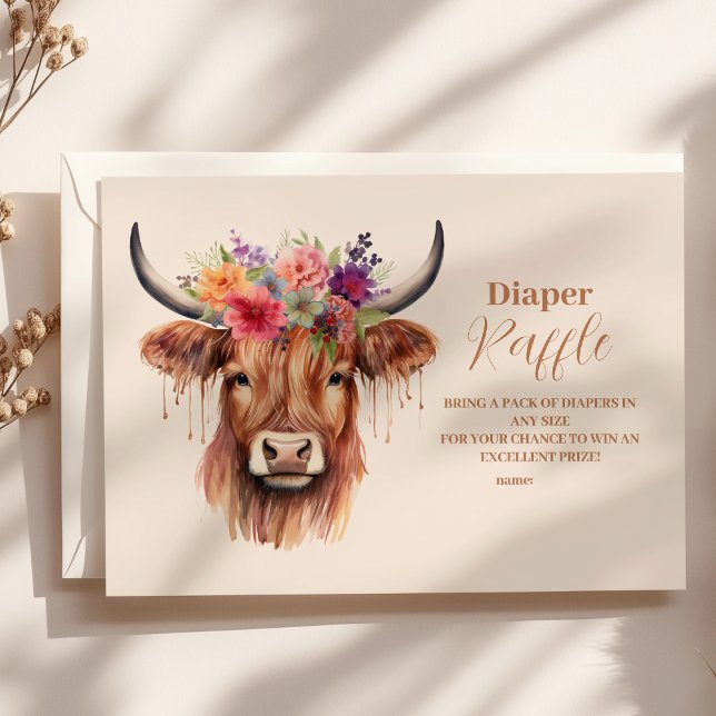 Cute Highland Cow Baby Shower Raffle Diapper Tilläggskort (Skapare uppladdad)