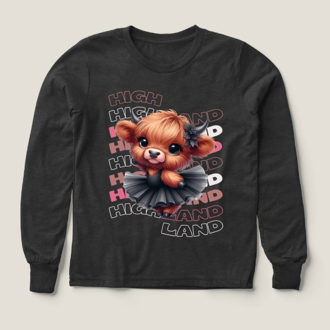 Cute Highland Cow Ballerina - Kawaii Animal T Shirt (Design framsida)
