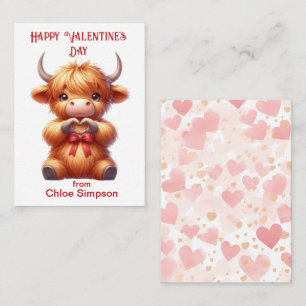 Cute Highland Cow Barn Valentine Classroom Party Anteckningskort