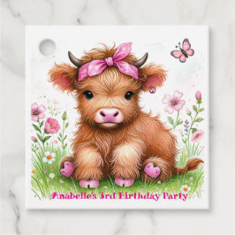 Cute Highland Cow Butterfly Girl Födelsedagsfest Gåvor Etiketter