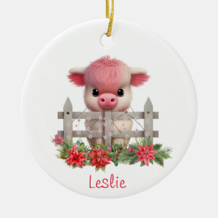 Cute Highland Cow Calf jul Personlig Namn Julgransprydnad Keramik