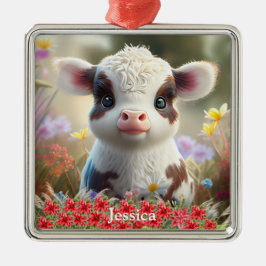 Cute Highland Cow Calf jul Personlig Namn Julgransprydnad Metall