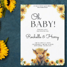 Cute Highland Cow Calf Solblommor Baby Shower