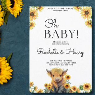 Cute Highland Cow Calf Solblommor Baby Shower Inbjudningar
