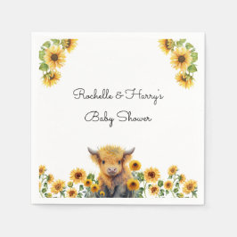 Cute Highland Cow Calf Solblommor Baby Shower Pappersservett