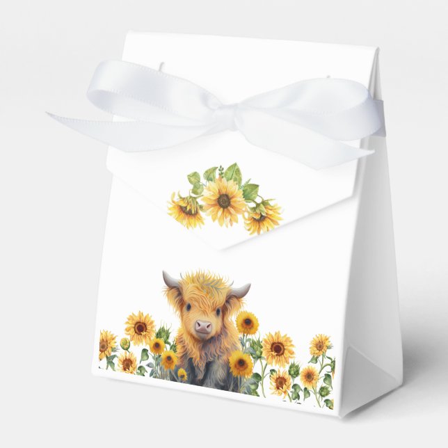 Cute Highland Cow Calf Solblommor Baby Shower Presentaskar (Framsidan Sidan)