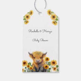 Cute Highland Cow Calf Solblommor Baby Shower Presentetikett